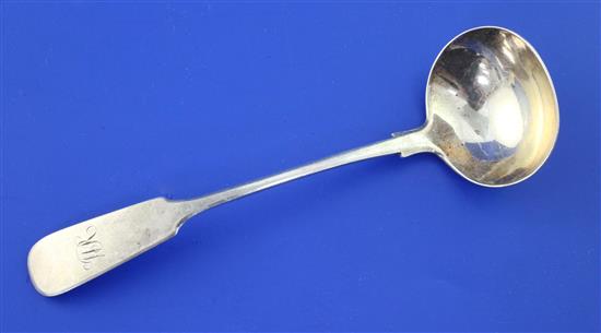 A late 18th/early 19th Irish? provincial silver fiddle pattern sauce ladle,